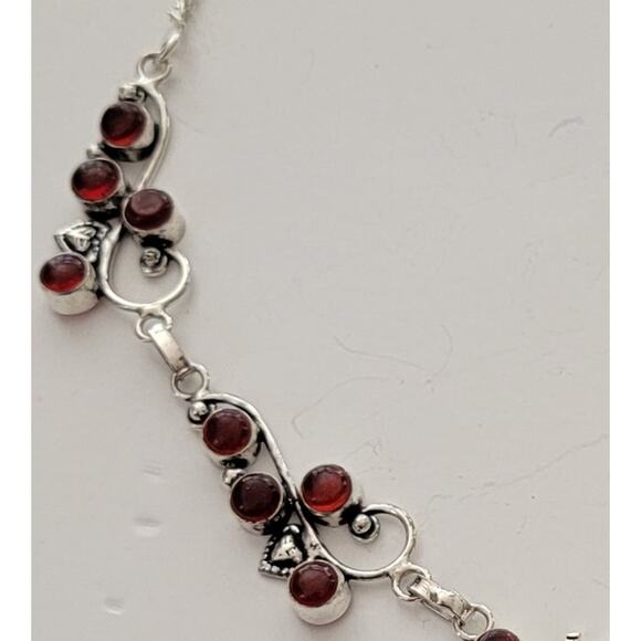 Intricate Red Simulated Gemstone Necklace - Sterling Silver Statement Jewelry - Picture 6 of 7